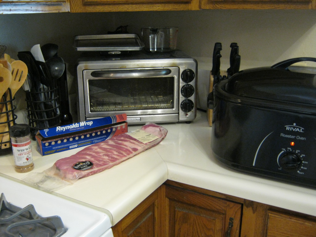ribs, aluminum foil, rub, and roaster oven