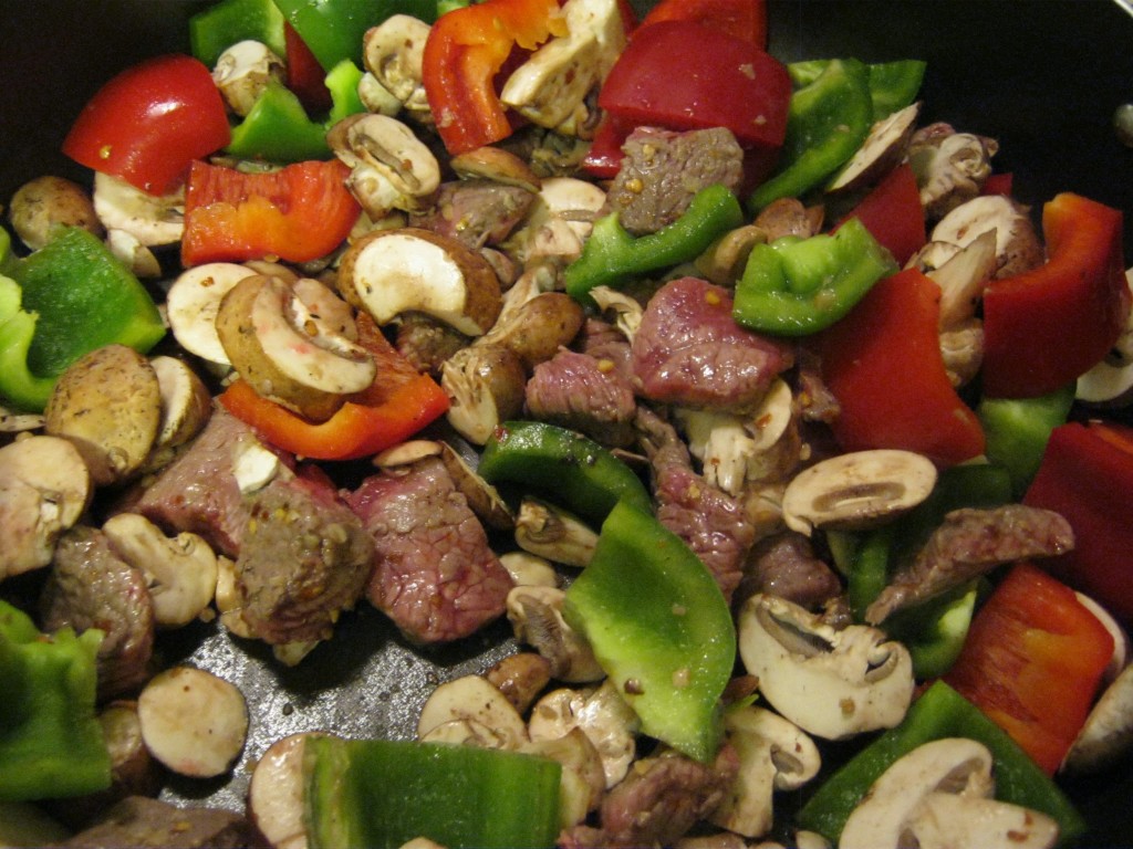 Peppers just added to beef for stir fry
