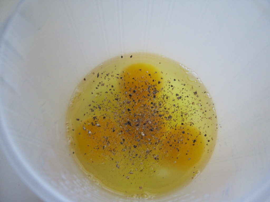 Peppered eggs waiting to be scrambled.
