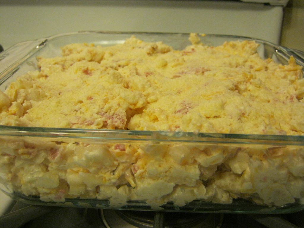 Cheesy Ham and Potatoes, ready to be cooked.
